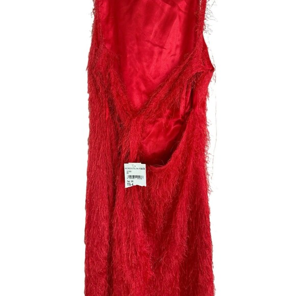 Topshop Red Feather Shimmer Halter Open Back Slit Dress Size 4 Formal Prom Maxi - Picture 3 of 7